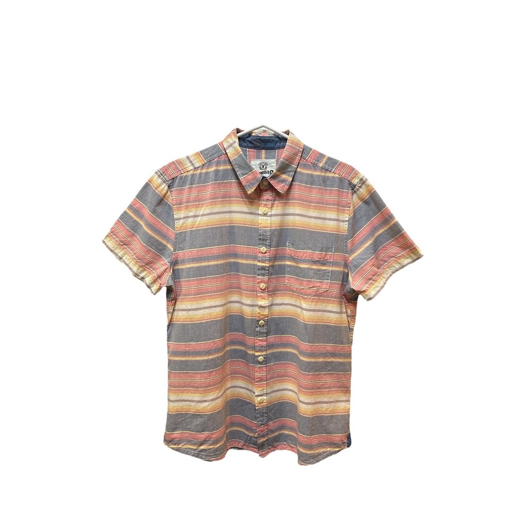 Roebuck & Co Cotton Striped Button-Up Casual Shirt Short Sleeve‎ Mens Size Small